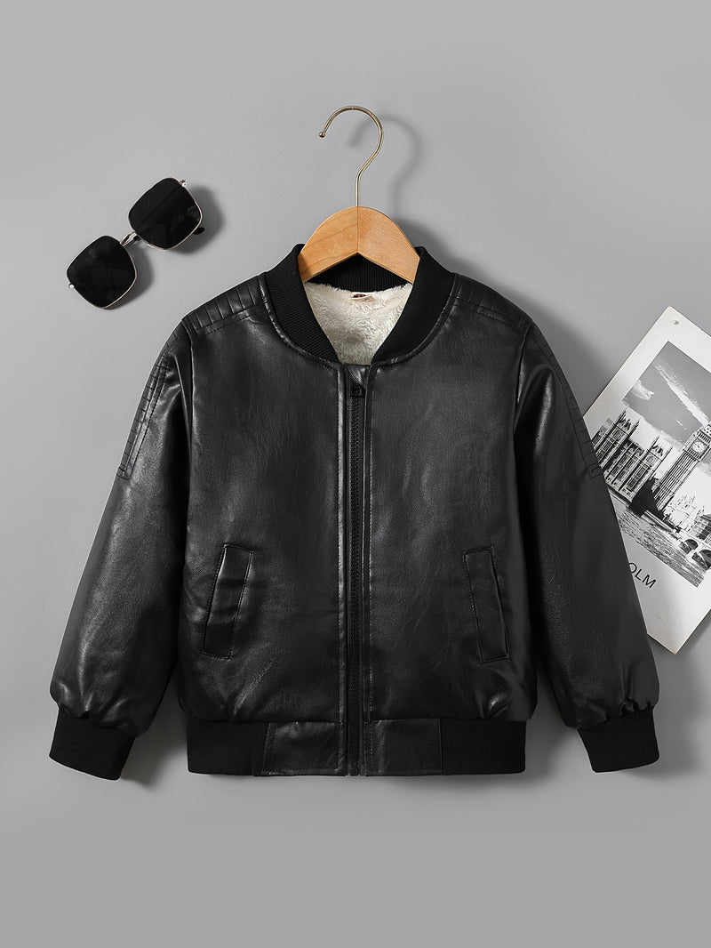 2025 Autumn Winter New Boys' Fleece-Lined Zip-Up Jacket