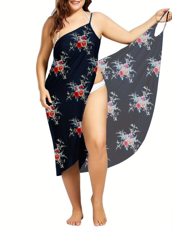 Plus Size High Split Solid Cami Maxi Dress, Women's Plus Medium Stretch Sexy Cami Long Dress