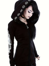 Women's Fashion Punk Style Geometric Print Zipper Sweatshirt