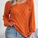 Women's Sweater Round Neck Texture Button Lantern Sleeve Sweater