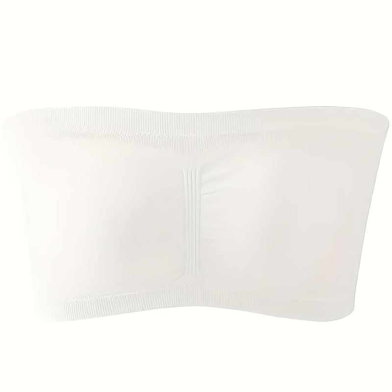 Plus Size Double-Layer Anti-Slip Strapless Bra with Removable Pads - No Underwire Seamless Smoothing High Elasticity Black Camisole Top for Casual Attire, Comfortable Daily Wear, Offshoulder Fashion, Smooth Fabric Finish