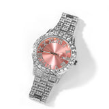 THE BLING KING Big Iced Out Watches For Women Men Purple Pink Dial Fashion Luxury Stainless Steel Quartz Business Wristwatches