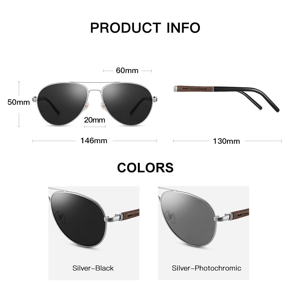 CAPONI Pilot Sunglasses Polarized UV400 High Quality Wooden Frame Sun Glasses For Men Luxury Brand Driving Eyewear Shades CP409