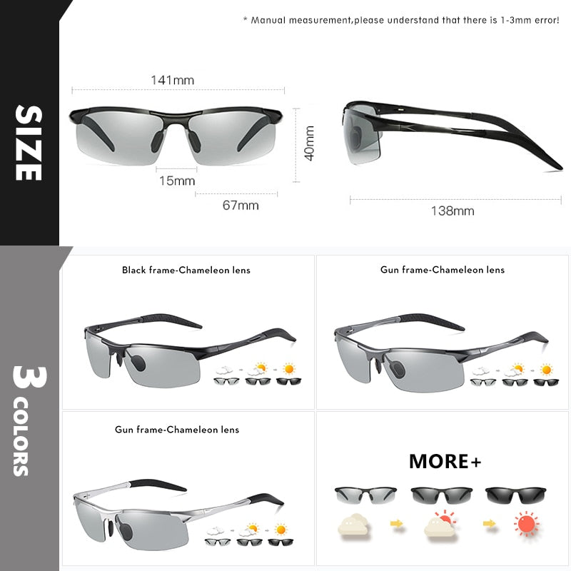 2022 Aluminum Rimless Photochromic Sunglasses Men Polarized Day Night Driving Glasses Chameleon Anti-Glare gafas de sol hombre