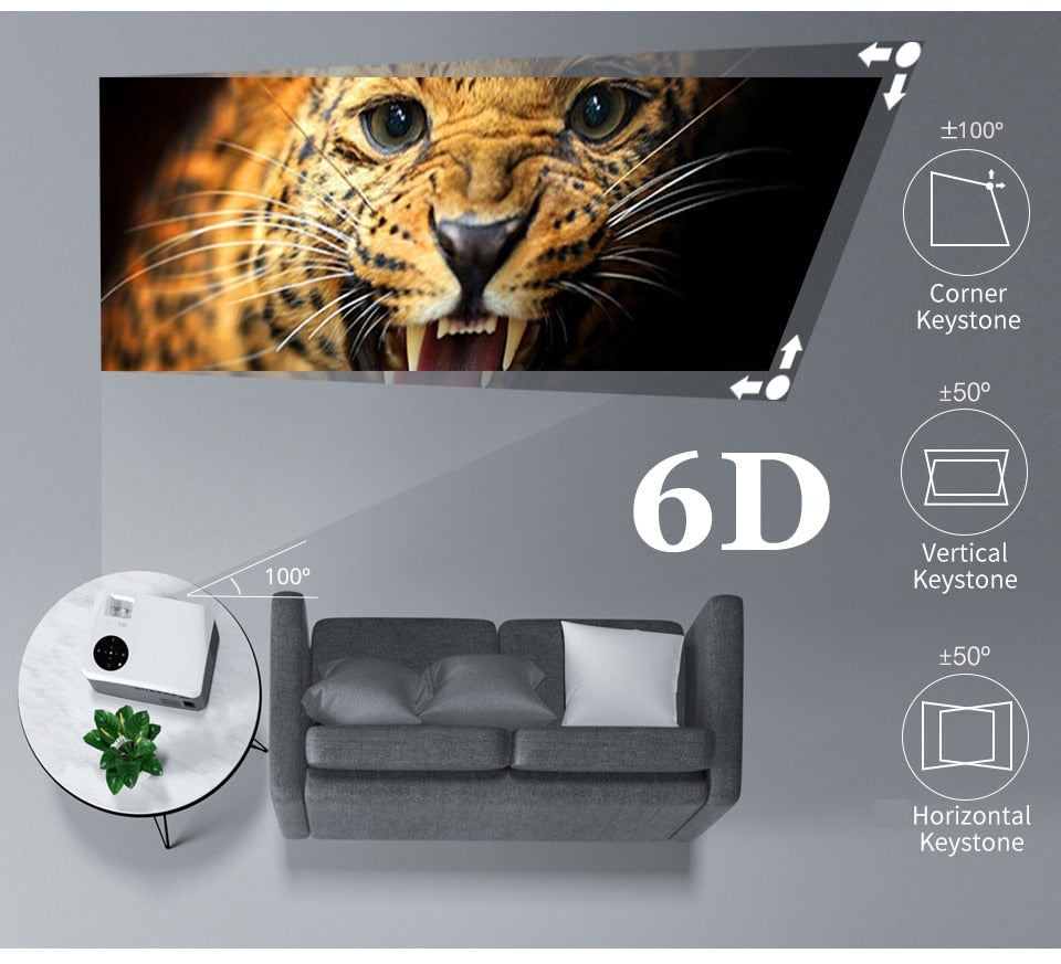 WZATCO New C6 300inch Android 9.0 WIFI Full HD 1920*1080P LED Projector Video Proyector Home Theater Cinema Smart Phone Beamer