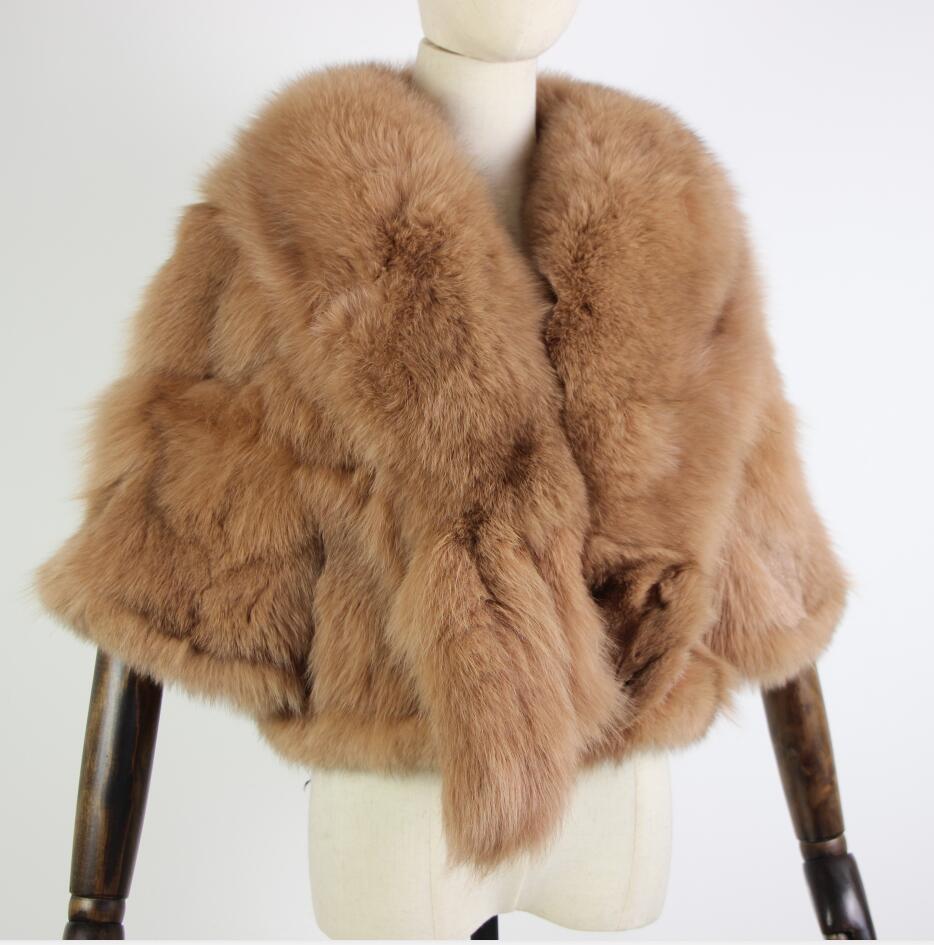 Winter Cloak Warm  Women Cardigan big real Fox Fur Collar Cape Fashion Solid Poncho With medium Fur Sleeves Evening dress shaw