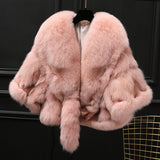 Winter Cloak Warm  Women Cardigan big real Fox Fur Collar Cape Fashion Solid Poncho With medium Fur Sleeves Evening dress shaw