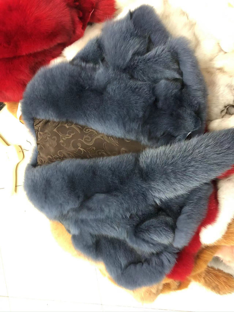 Winter Cloak Warm  Women Cardigan big real Fox Fur Collar Cape Fashion Solid Poncho With medium Fur Sleeves Evening dress shaw