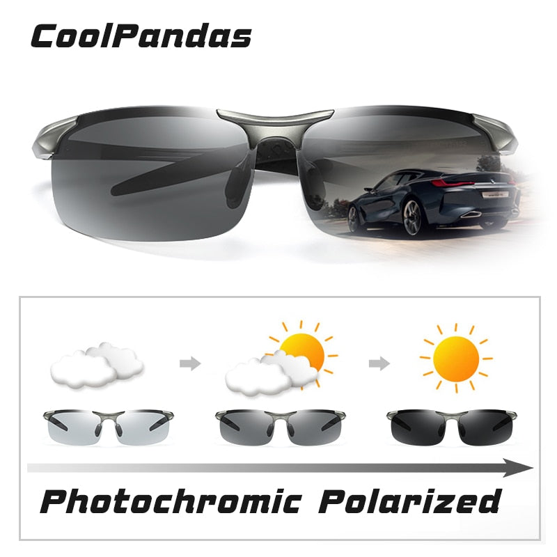2022 Aluminum Rimless Photochromic Sunglasses Men Polarized Day Night Driving Glasses Chameleon Anti-Glare gafas de sol hombre