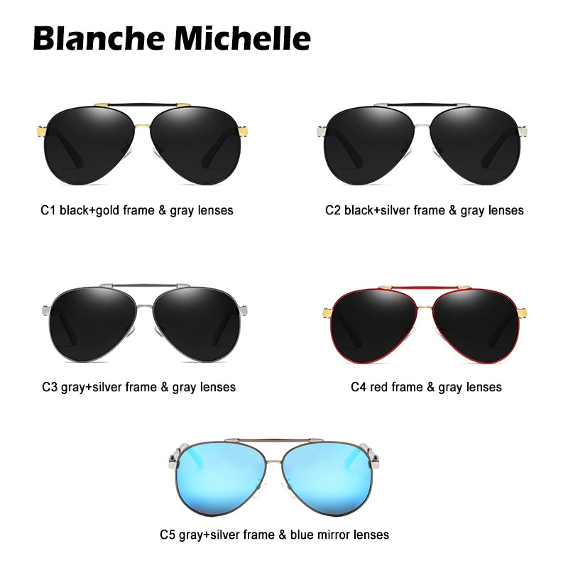 Blanche Michelle Pilot Polarized Sunglasses Men 2020 Brand Mirror Sun Glasses Driving UV400 Alloy Gafas De Sol Oculos With Box