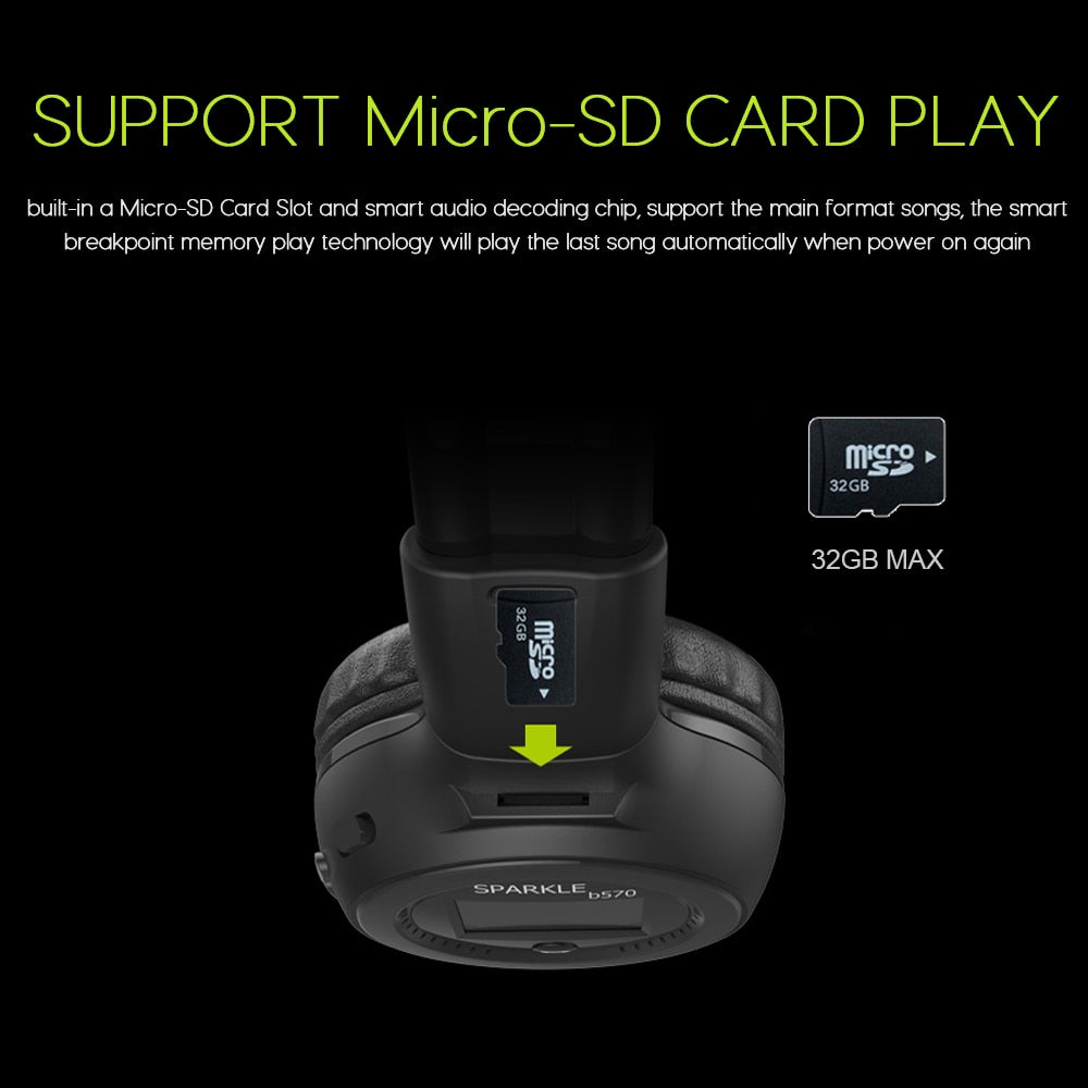 ZEALOT B570 HiFi Stereo Bluetooth Headphone Wireless Headset Foldable Support Micro SD Card AUX Microphone