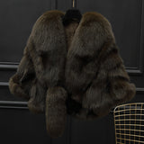 Winter Cloak Warm  Women Cardigan big real Fox Fur Collar Cape Fashion Solid Poncho With medium Fur Sleeves Evening dress shaw