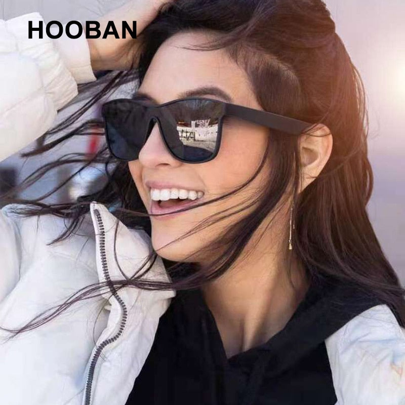 HOOBAN 2022 New Square Polarized Sunglasses Men Women Fashion Square Male Sun Glasses Brand Design One-piece Lens Eyewear UV400