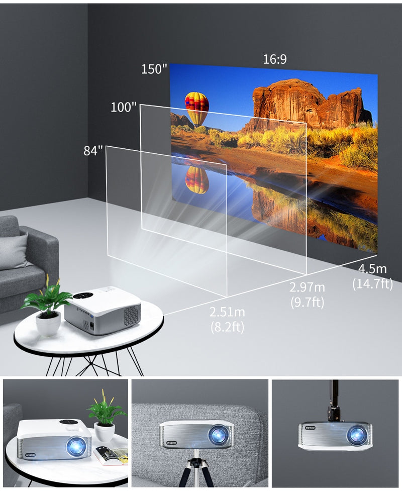 WZATCO New C6 300inch Android 9.0 WIFI Full HD 1920*1080P LED Projector Video Proyector Home Theater Cinema Smart Phone Beamer