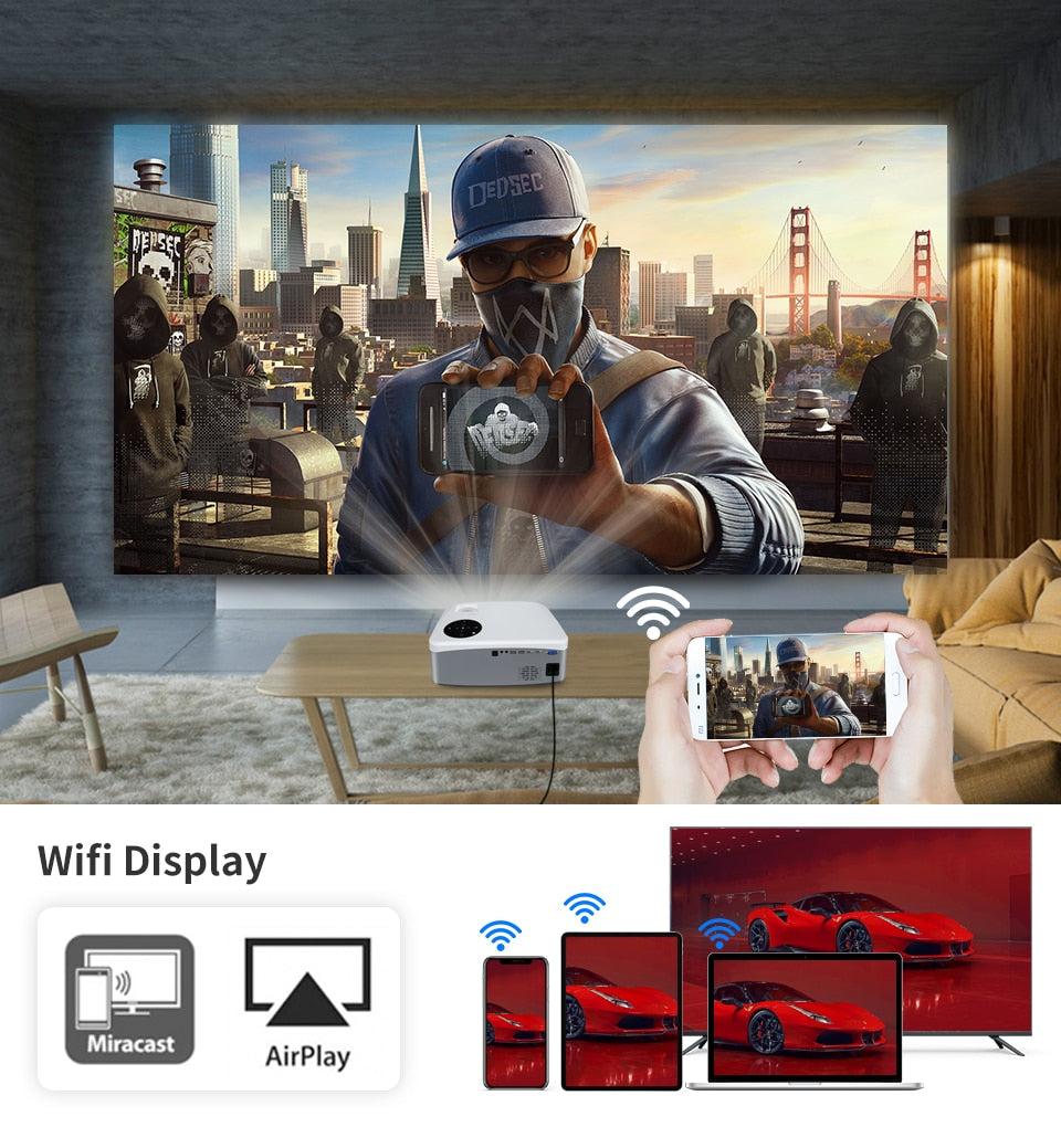 WZATCO New C6 300inch Android 9.0 WIFI Full HD 1920*1080P LED Projector Video Proyector Home Theater Cinema Smart Phone Beamer