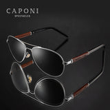 CAPONI Pilot Sunglasses Polarized UV400 High Quality Wooden Frame Sun Glasses For Men Luxury Brand Driving Eyewear Shades CP409