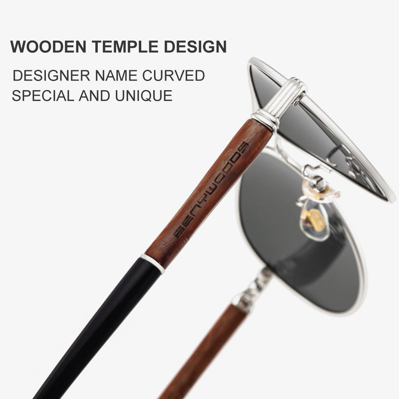 CAPONI Pilot Sunglasses Polarized UV400 High Quality Wooden Frame Sun Glasses For Men Luxury Brand Driving Eyewear Shades CP409