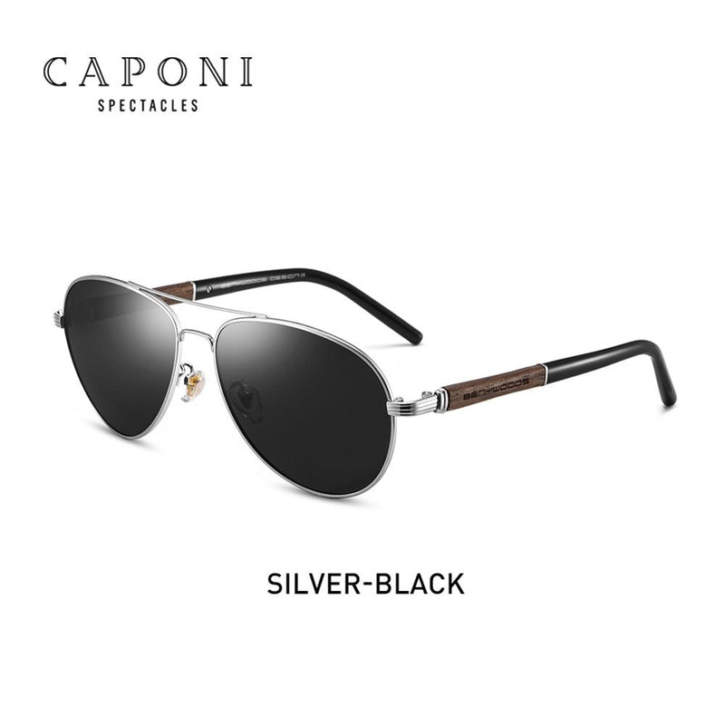CAPONI Pilot Sunglasses Polarized UV400 High Quality Wooden Frame Sun Glasses For Men Luxury Brand Driving Eyewear Shades CP409