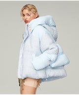 Spot Fit Cold Weather Winter Women's Fluffy Woolen Down Coat Female Oversized Thicker Warm Down Jacket Hooded Down Parkas F2423