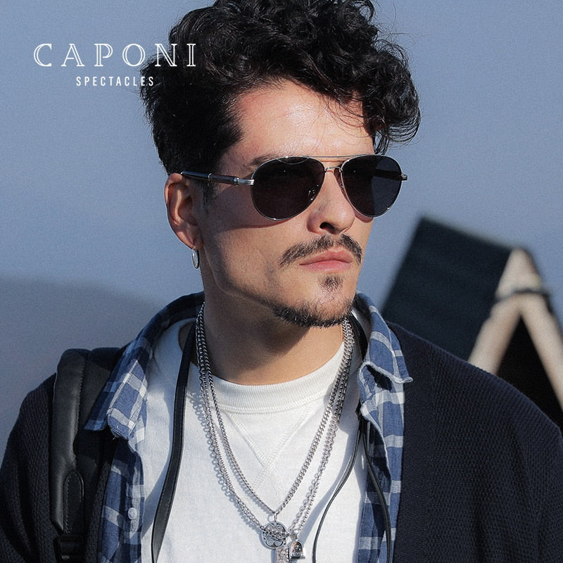 CAPONI Pilot Sunglasses Polarized UV400 High Quality Wooden Frame Sun Glasses For Men Luxury Brand Driving Eyewear Shades CP409