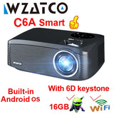 WZATCO New C6 300inch Android 9.0 WIFI Full HD 1920*1080P LED Projector Video Proyector Home Theater Cinema Smart Phone Beamer