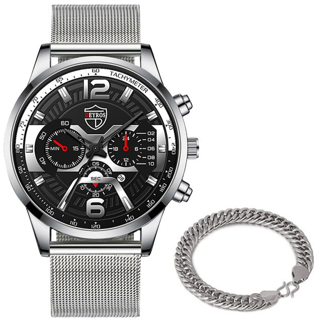 Luxury Mens Bracelets Watches Fashion Men Stainless Steel Mesh Belt Quartz Watch Business Casual Male Clock relogio masculino
