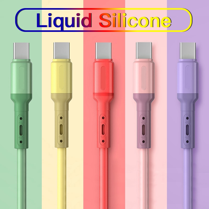 Fast Charging Type C Cable USB C Liquid Soft Silicone Data Cord For Huawei Xiaomi 1/1.5/2M Mobile Phone USB-C Charger Wire