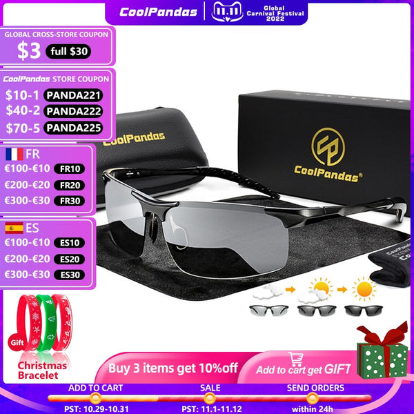 2022 Aluminum Rimless Photochromic Sunglasses Men Polarized Day Night Driving Glasses Chameleon Anti-Glare gafas de sol hombre