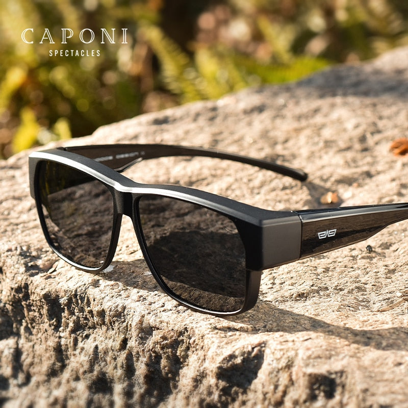 CAPONI Fit Over Sunglasse Polarized Men UV400 Goggles Outdoor Driving Fishing TR-90 Frame Cover Sun Glasses Discoloration BS3027