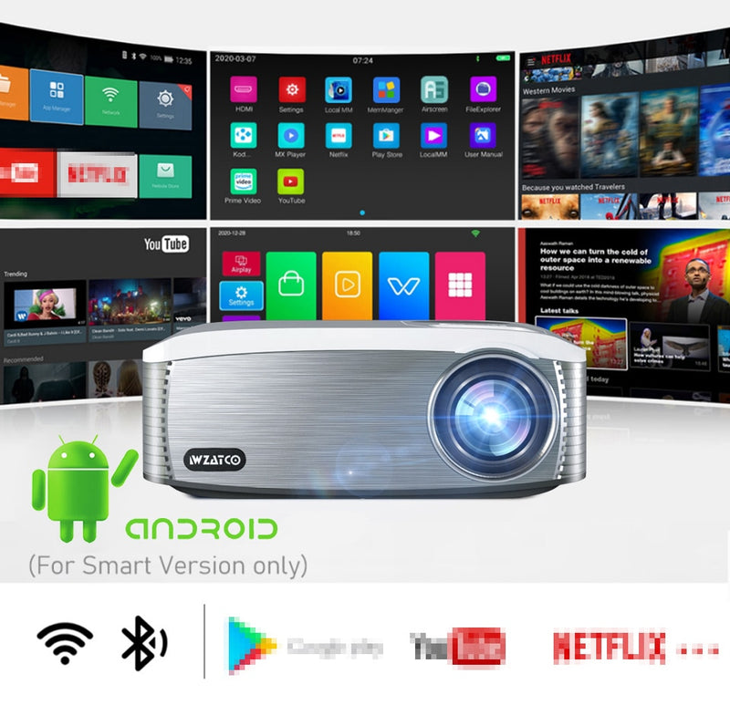 WZATCO New C6 300inch Android 9.0 WIFI Full HD 1920*1080P LED Projector Video Proyector Home Theater Cinema Smart Phone Beamer