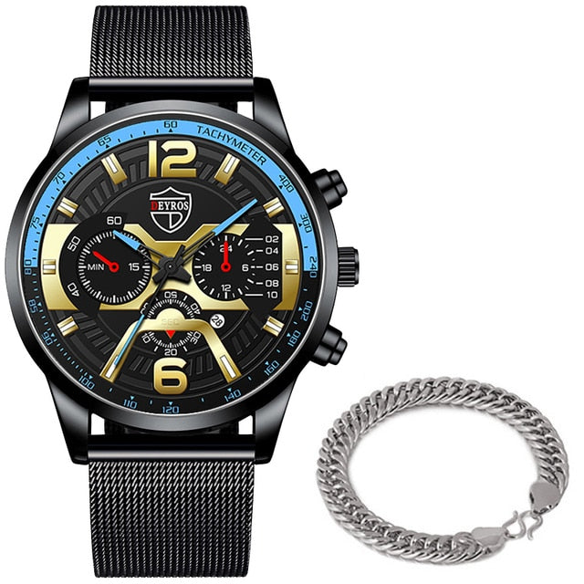 Luxury Mens Bracelets Watches Fashion Men Stainless Steel Mesh Belt Quartz Watch Business Casual Male Clock relogio masculino