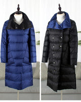 FTLZZ Duck Down Jacket Women Winter Long Double Sided Plaid Coat Female  Warm Down Parka Slim Outwear