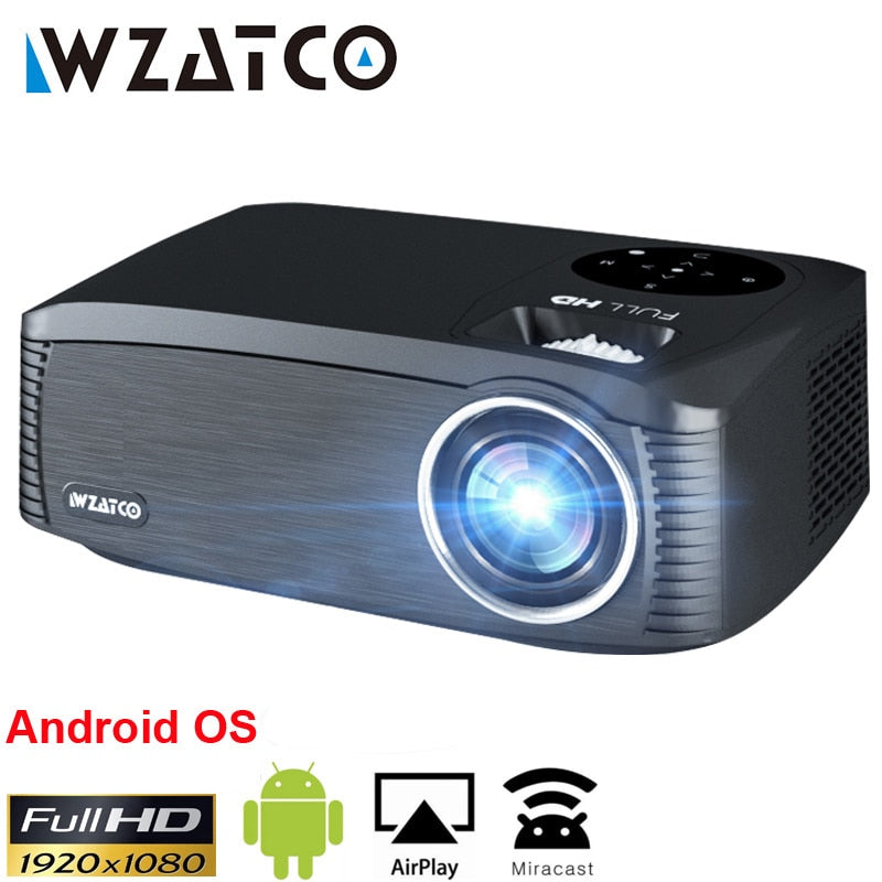 WZATCO New C6 300inch Android 9.0 WIFI Full HD 1920*1080P LED Projector Video Proyector Home Theater Cinema Smart Phone Beamer
