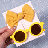 2Pcs/Pack Vintage Kids Summer Bows Headband Round Sunglasses Children Sun Glasses Protection Glasses Baby Hair Accessories
