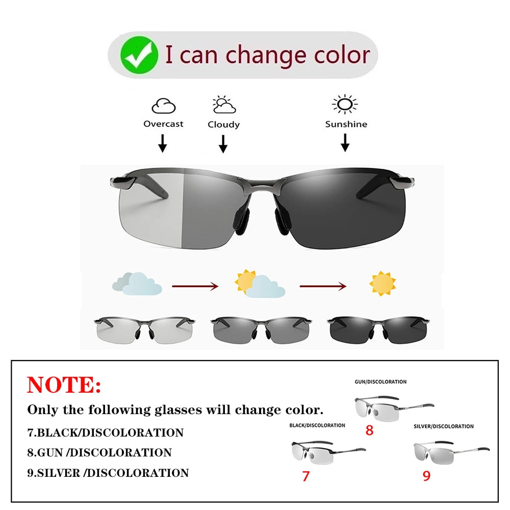 Photochromic Sunglasses Men Polarized Driving Chameleon Glasses Male Change Color Sun Glasses Day Night Vision Driver's Eyewear