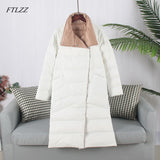 FTLZZ Duck Down Jacket Women Winter Long Double Sided Plaid Coat Female  Warm Down Parka Slim Outwear