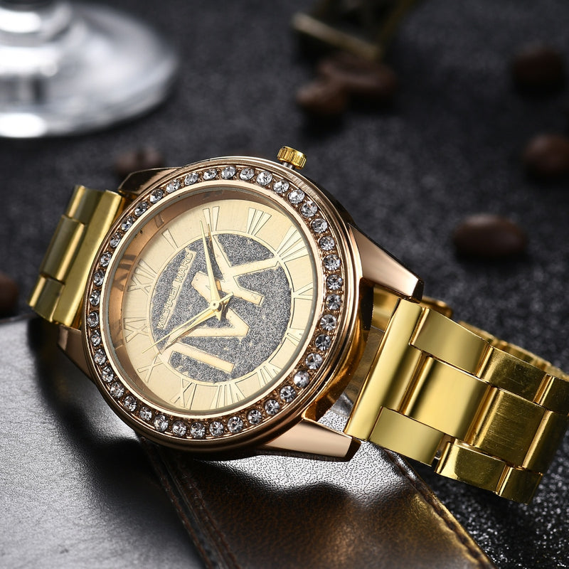 Luxury Famous TVK Brand Watch For Women Gold Stainless Steel Strap Diamond Digital Ladies Quartz Wrist Watches Relogio Feminino