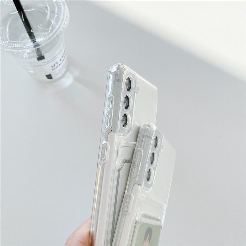 Card Holder Wallet Clear Case For Samsung S22 Ultra A52 A52S 5G A53 A51 A71 A13 A12 A32 A72 A50 A21S A03 A23 A73 A30S Case Cover