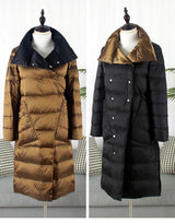 FTLZZ Duck Down Jacket Women Winter Long Double Sided Plaid Coat Female  Warm Down Parka Slim Outwear