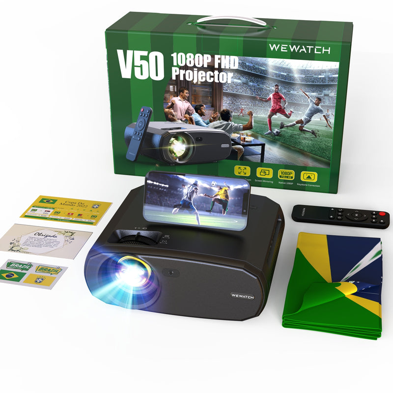 WEWATCH V50 Portable 5G WIFI Projector Mini Smart Real 1080P Full HD Movie Proyector 200&#39;&#39; Large Screen LED Bluetooth Projectors