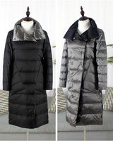 FTLZZ Duck Down Jacket Women Winter Long Double Sided Plaid Coat Female  Warm Down Parka Slim Outwear