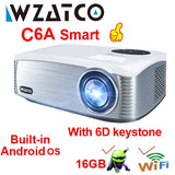 WZATCO New C6 300inch Android 9.0 WIFI Full HD 1920*1080P LED Projector Video Proyector Home Theater Cinema Smart Phone Beamer