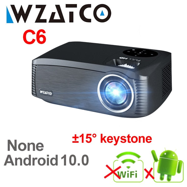 WZATCO New C6 300inch Android 9.0 WIFI Full HD 1920*1080P LED Projector Video Proyector Home Theater Cinema Smart Phone Beamer