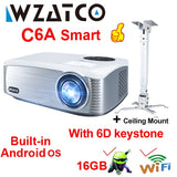 WZATCO New C6 300inch Android 9.0 WIFI Full HD 1920*1080P LED Projector Video Proyector Home Theater Cinema Smart Phone Beamer