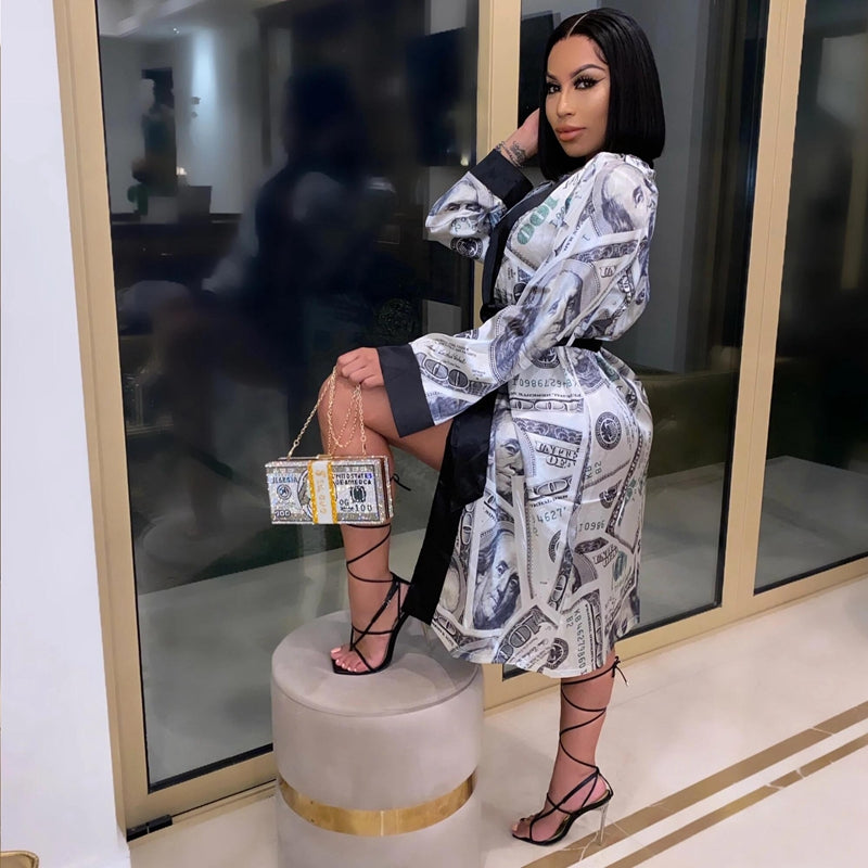 hirigin Aesthetic Cardigan Long Sleeve Midi Bandage Dress Money Pajamas Fall Clothes for Women 2020
