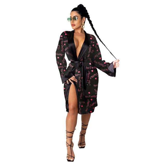 hirigin Aesthetic Cardigan Long Sleeve Midi Bandage Dress Money Pajamas Fall Clothes for Women 2020