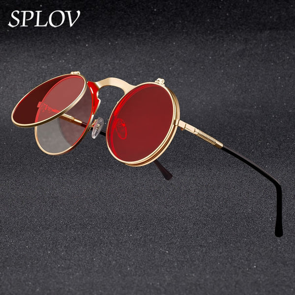 Vintage Steampunk Flip Sunglasses Retro Round Metal Sun Glasses
