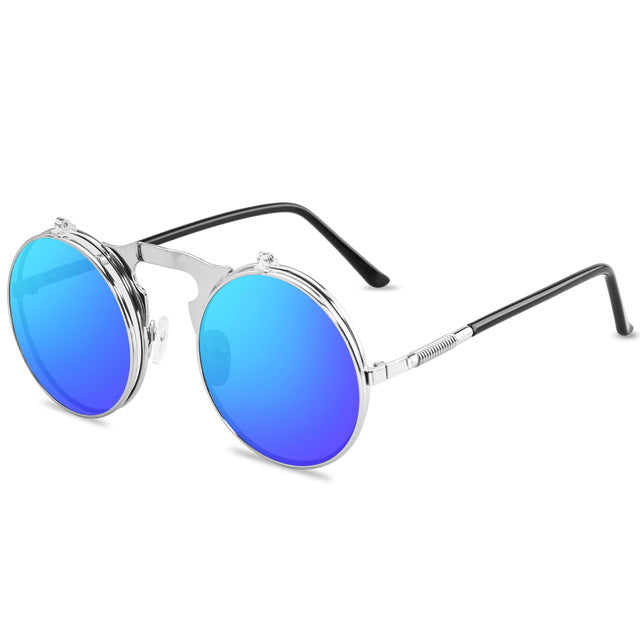 Vintage Steampunk Flip Sunglasses Retro Round Metal Sun Glasses