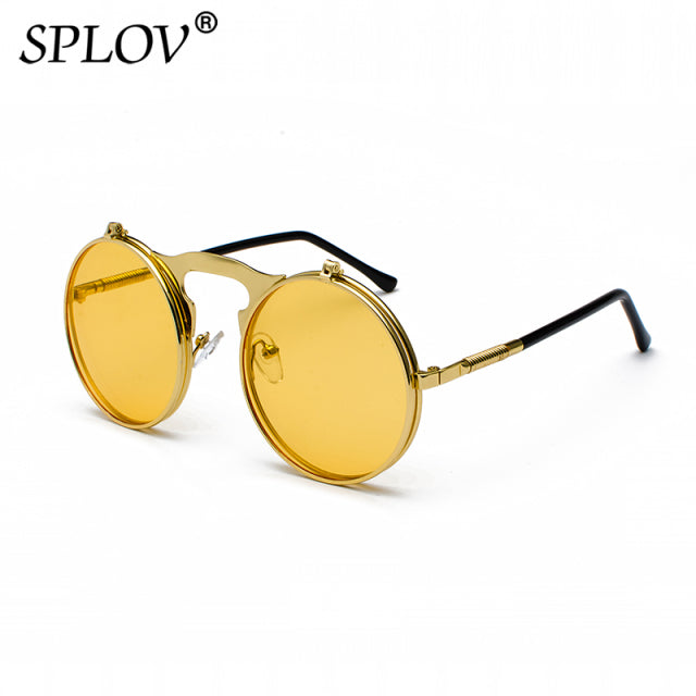 Vintage Steampunk Flip Sunglasses Retro Round Metal Sun Glasses