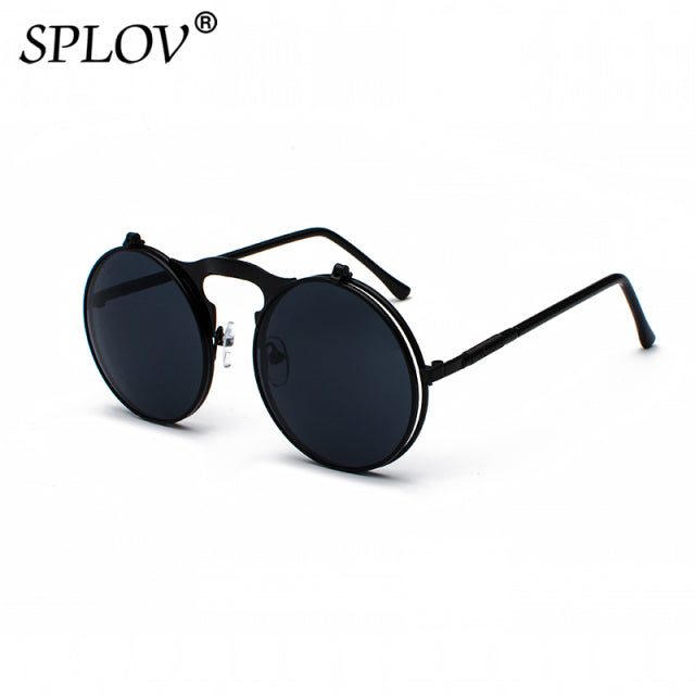 Vintage Steampunk Flip Sunglasses Retro Round Metal Sun Glasses